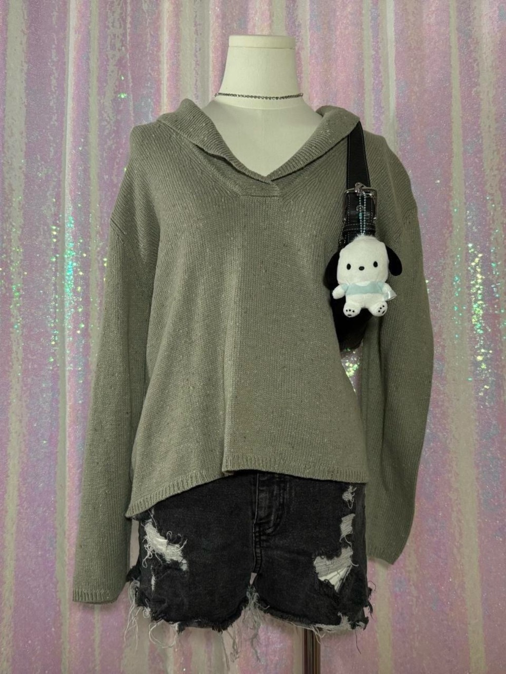 J. Jill Green-Gray Boxy Cowlneck Fine Knit Sweater ★彡